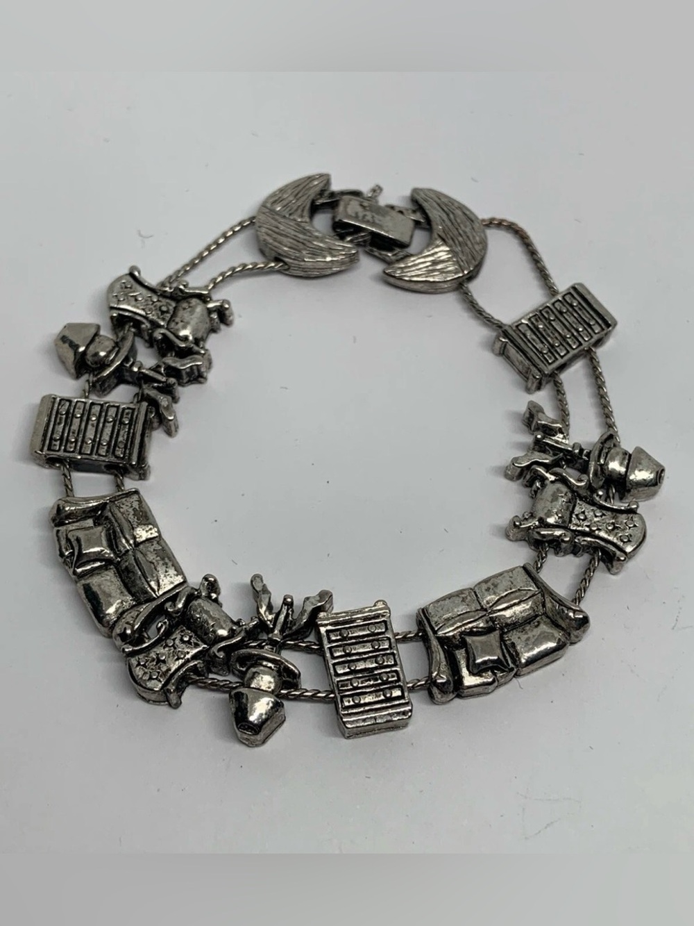 Vintage Furniture Slide Charm Bracelet Silver Tone